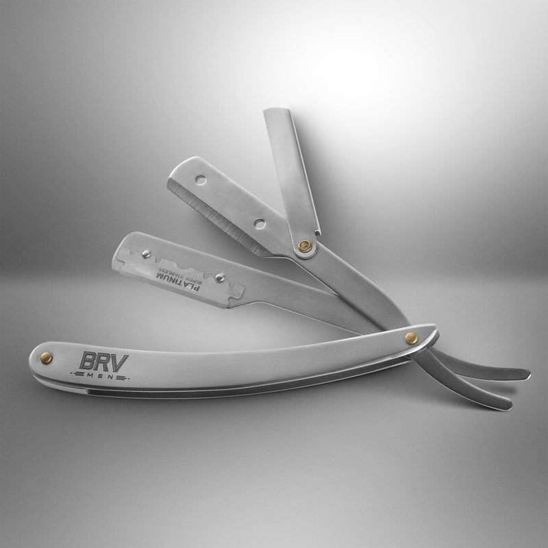 BRV MEN Professional Straight Edge Barber Razor w/ 100 Single Edge Razor Blades | Straight Razors for Men | Barbershop Accessories | Mens Shaving Knife & Shavette - Silver - Image 3